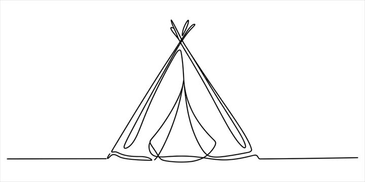 Continuous single line drawing of a simple camping tent for outdoor adventure and travel concept isolated on a white background illustration
