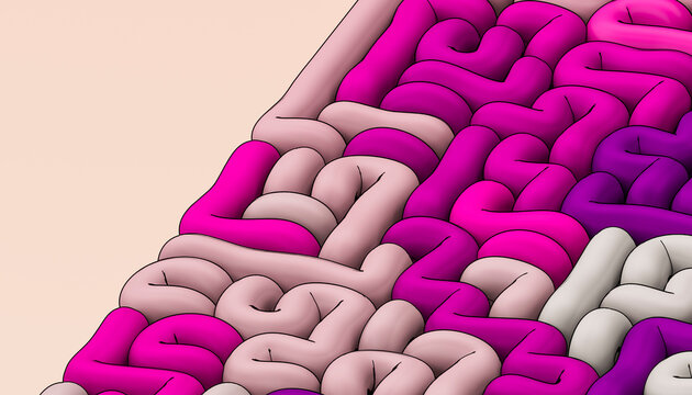 Pink labyrinth corner with rounded modular paths and generous copy space illustration