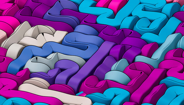 Electric blue and magenta maze texture with intertwined rounded channels illustration