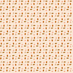 Cartoon bear seamless pattern with cups and fire elements © nana