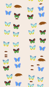 Stylized Butterflies and Fleas Pattern