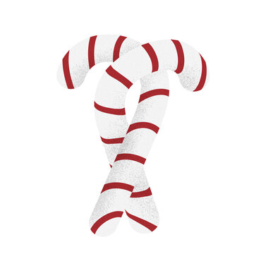 Crossed candy canes with red stripes isolated on transparent background illustration