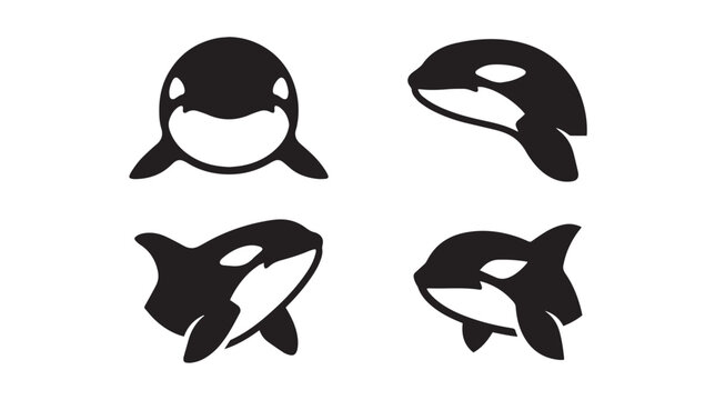 Minimalist Orca Head Silhouette Vector Set with Four Elegant Marine Animal Emblem Designs