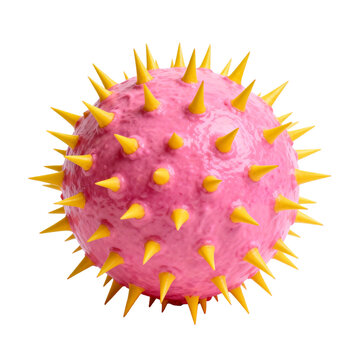 Spherical Virus-like Model With Pink Surface And Yellow Spikes