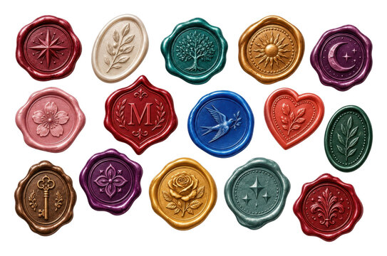 Decorative wax seal collection, PNG, transparent background, gender and ethnicity not applicable