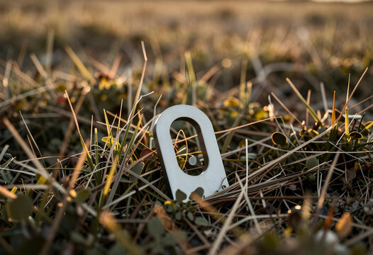 Zero emissions and sustainability concept, metal number zero standing in wild grass field environmental goals and carbon neutrality targets