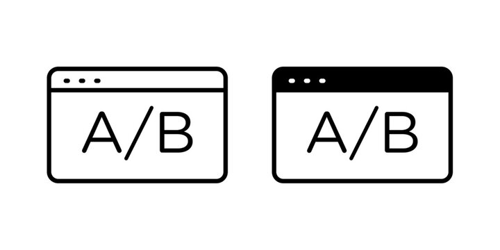 A B Test Icon for Marketing Experiment Comparison Conversion Optimization and User Experience Analysis Outline Stroke and Black Fill Vector Isolated on White Background