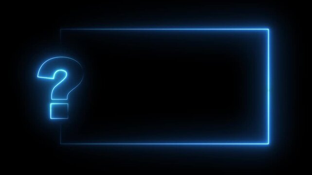 Question mark neon sign light on black background. Quiz trivia game competition. motion graphics of blue neon question mark frame.