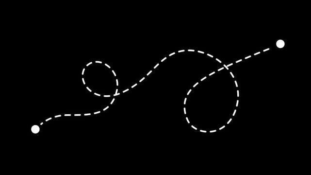 White dashed loopy travel path animation, motion graphics of organic map route info