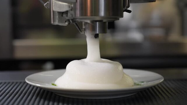 Foam garnish collapsing on a plate