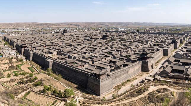 China Pingyao Ancient City Ancient Town Panorama