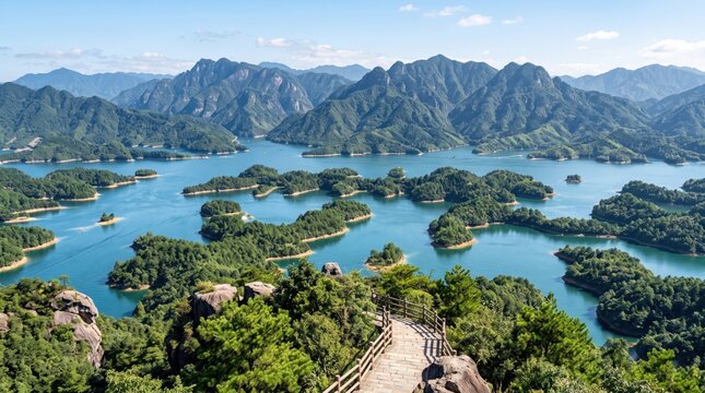 China Qiandao Lake Island Lake Panorama