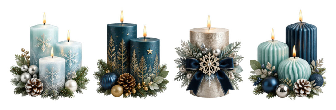 Festive candle arrangements, PNG, transparent background, gender and ethnicity not applicable