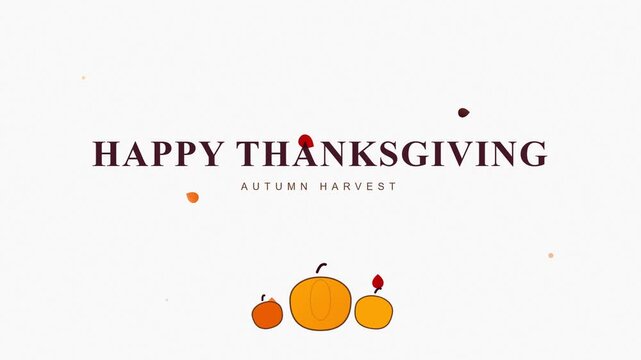 Animated autumn harvest background with hand drawn pumpkins falling leaves and thanksgiving sale message in
