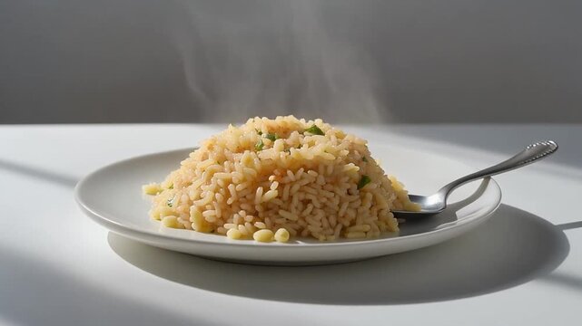 Minimalist Turkish Rice Pilaf with Orzo on a Flat White Plate