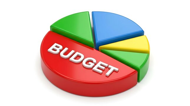 3D rendered pie chart with the word BUDGET, representing financial planning and analysis