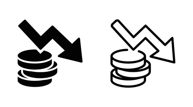 Coin stack and downward graph arrow representing financial downturn