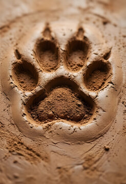 Wildlife conservation and animal tracking wolf or dog paw print in wet mud nature exploration and wilderness research predator footprint in soil
