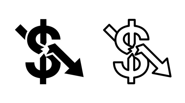 Economic decline bar charts with currency symbols for financial loss