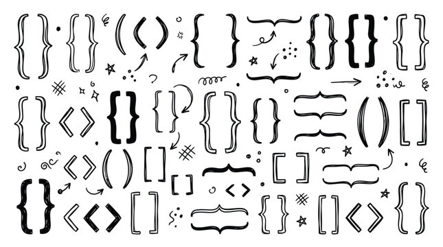 Hand Drawn Brackets and Parentheses Doodle Set