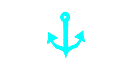 Vibrant cyan blue nautical anchor icon hand drawn line art symbol vector illustration isolated on pure white background, sea ocean marine ship navigation boat sailing maritime safety stability concept © Ahmad