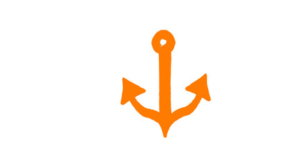 Bold orange marine anchor symbol hand drawn outline line art icon vector illustration isolated on pure white background, nautical ocean sea navigation navy ship boat sailing safety stability maritime  © Ahmad