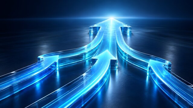 Multiple blue arrows merging into one forward direction
