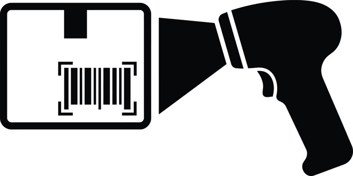 Barcode scanner scanning package and shipping box icon