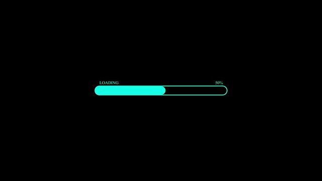 Animated minimal icon overlay of loading progress bar filling from 0 to 100 percent on black background.  digital loading screen. 4k. video 