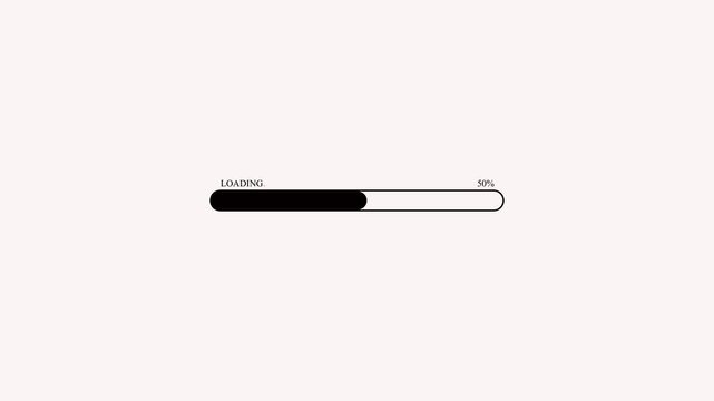 Animated minimal icon overlay of loading progress bar filling from 0 to 100 percent on white background. Symbol of download, update, buffering or digital loading screen.  4k video 