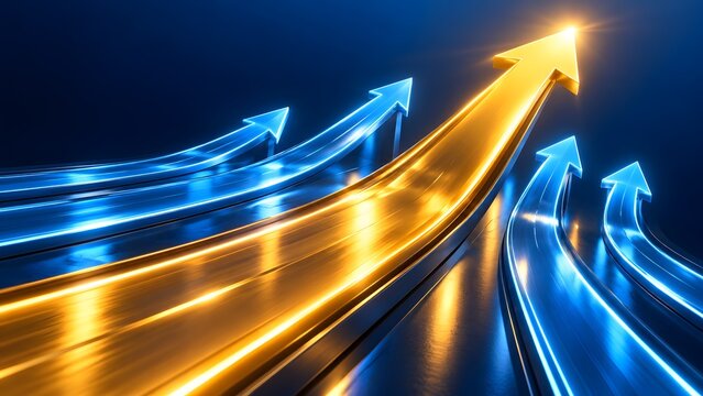 Golden arrow leads the way symbolizing success and leadership
