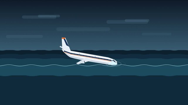 Pixel art airplane crash landing on runway at night animation