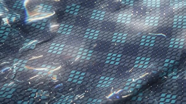 Rippling Water Effect Over Dark Blue Geometric Diamond Pattern