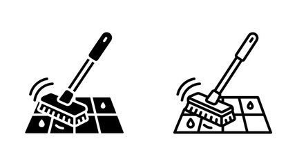 Fototapeta premium Floor scrubbing brush icon set for cleaning tiled surfaces with cleaning