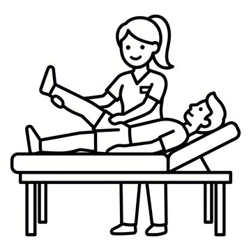 Physiotherapist stretching leg of a patient