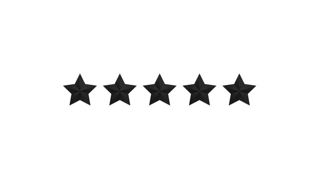 Five star rating animation for customer reviews and feedback concept isolated on white background