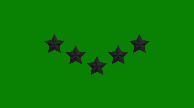Five star rating success animation for customer review and quality evaluation on green background