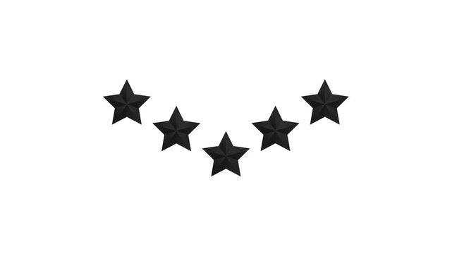 Five star rating success animation for customer review and quality evaluation on white background