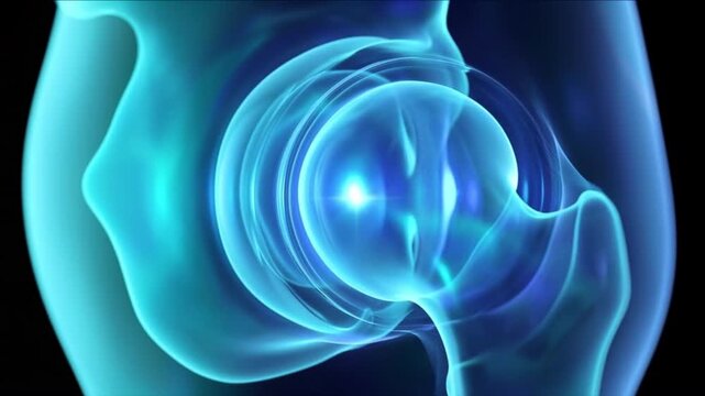 暗視野で真空密閉されるバイオミメティック股関節の生体医学CG映像