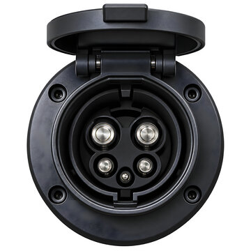 Charging port inlet socket with machined pin bores and hinged flap