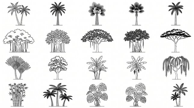 Top View Tropical Tree CAD Blocks for Landscape and Garden Plans