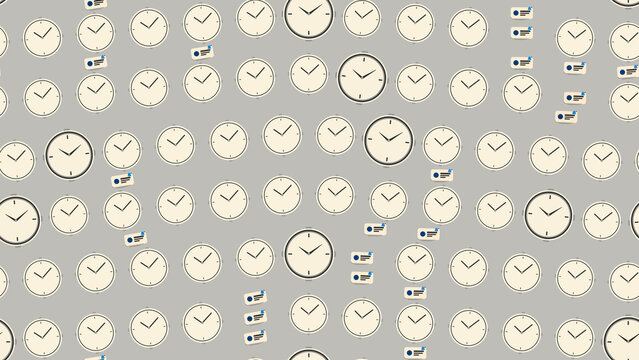 Pattern of analog clocks on a gray background