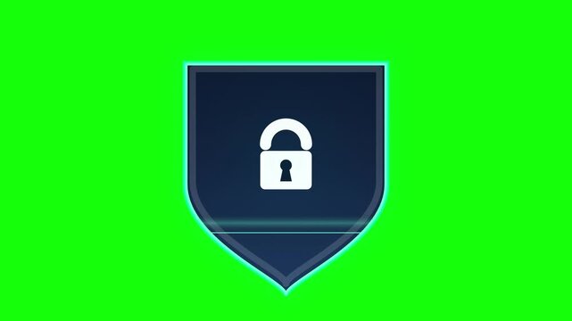 Animated Security Shield with Padlock Icon on Green Screen