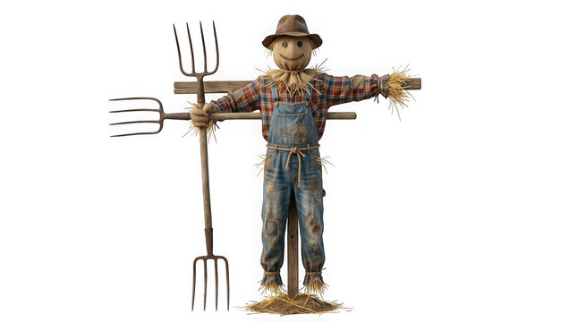 Scarecrow with pitchforks isolated on transparent background