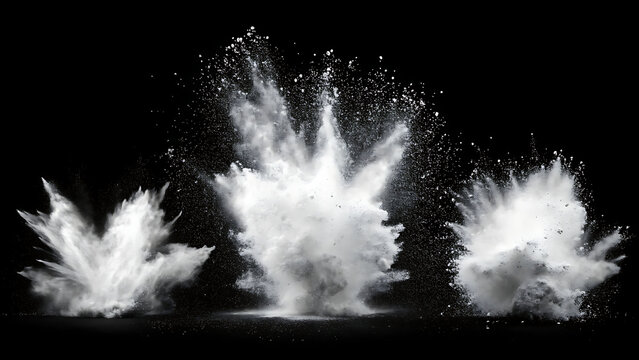 White Powder Explosion on Black Background with High Detail Splatter