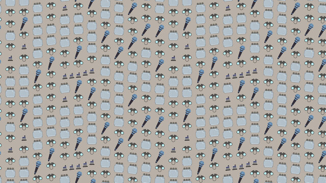 Seamless pattern of microphones, binoculars, and industrial elements