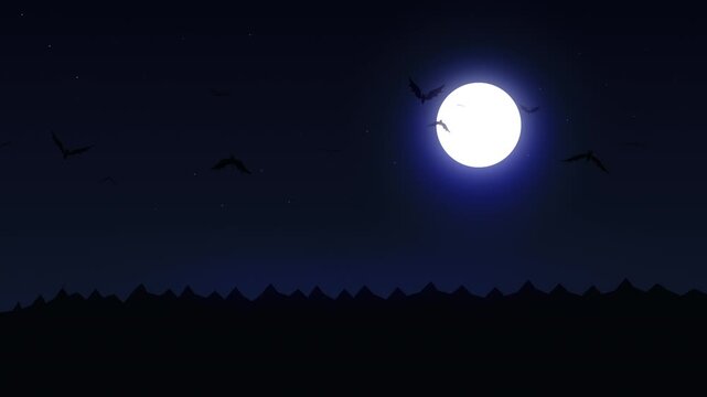 pixel art bats flying night sky full moon mountains animation