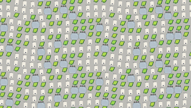 Seamless pattern of solar panels and electrical equipment