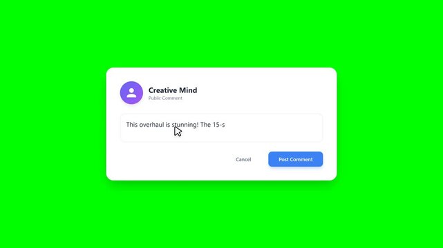 Digital notification popup of writing comment UI interface on a green screen background chroma key