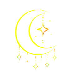 Celestial crescent moon with crystal pendants PNG element on transparent background © Art For Your Soul